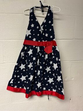Jessica Ann Girls Patriotic Navy and White Star Print Dress Size 8